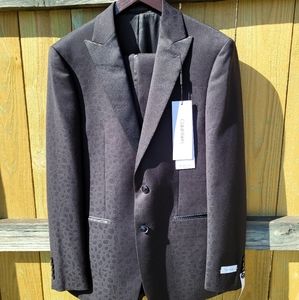 Calvin Klein Black Leopard 2 PC Suit 40 Reg 33 Waist NWT Slim Fit